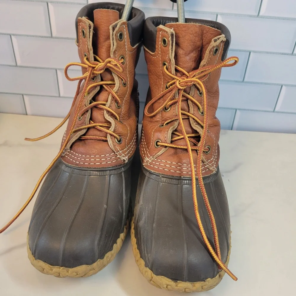 LL Bean Mens 8 inch Bean Boots Brown Tan Leather Duck Boots Size 10 USA